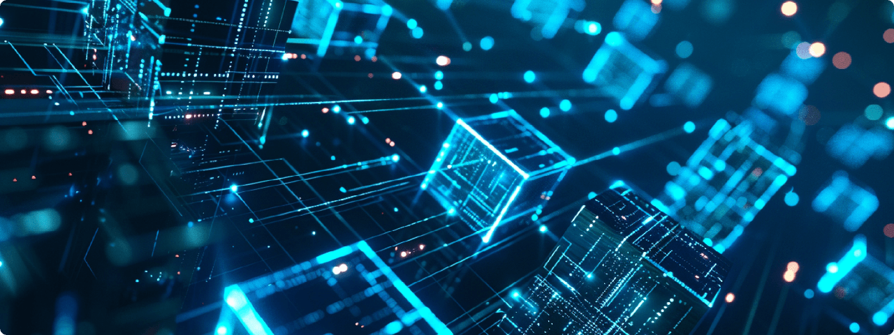 abstract digital cube-scape, fiber optic style, data transmission, networking