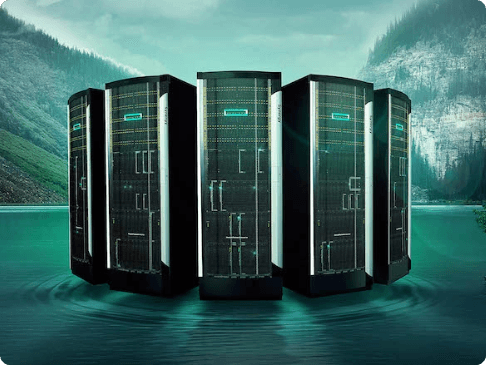 hpe greenlake servers on a lake background